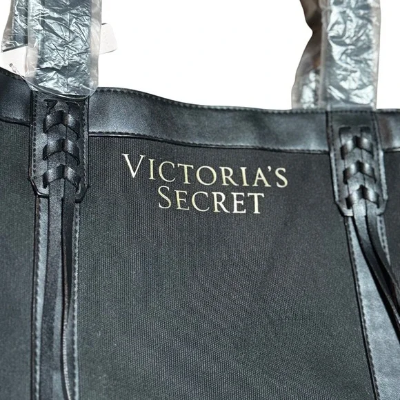 Victoria's Secret Black‎ Canvas Tote Bag Large – NWT - Picture 3 of 13
